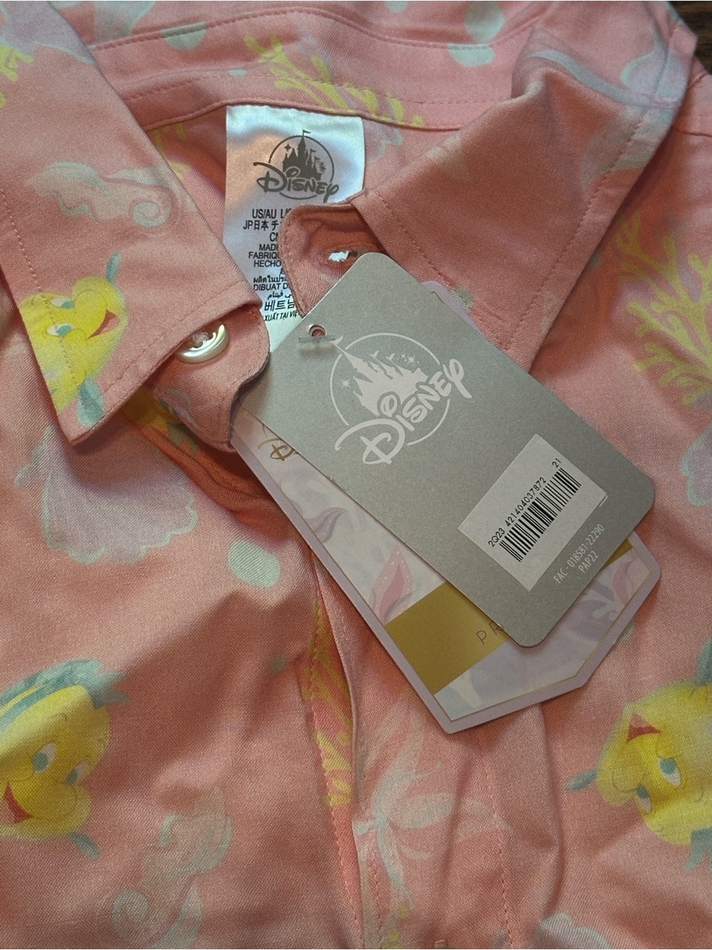 Disney Pink Short-Sleeve Flounder Button-Down Shirt
